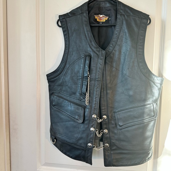 Vintage Made in USA Harley-Davidson Black Leather Silver Chain Vest,  Large - Picture 11 of 13